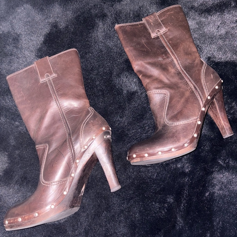 Michael Kors Brown Leather Studded Boots Women’s Size 7½ Designer Shoes